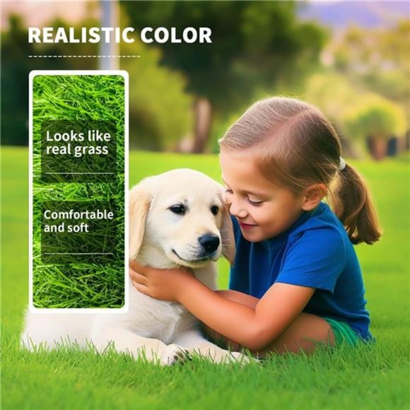 Realistic Artificial Grass Rug, Dog Grass Mat w/ Drainage Holes, 3 Feet x 5 Feet - Picture 2 of 7